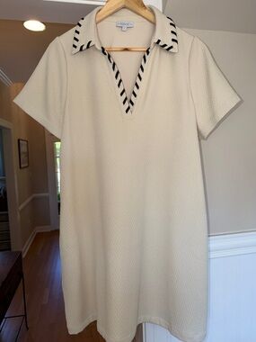 S'EDGE Apparel - Cream Mini Polo Dress with Black-Trim Collar